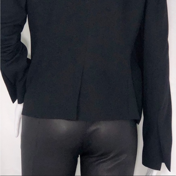 Halston Heritage Black w/Leather Panel Jacket OffSet Lapel Open Front Lined SzS - Picture 10 of 16